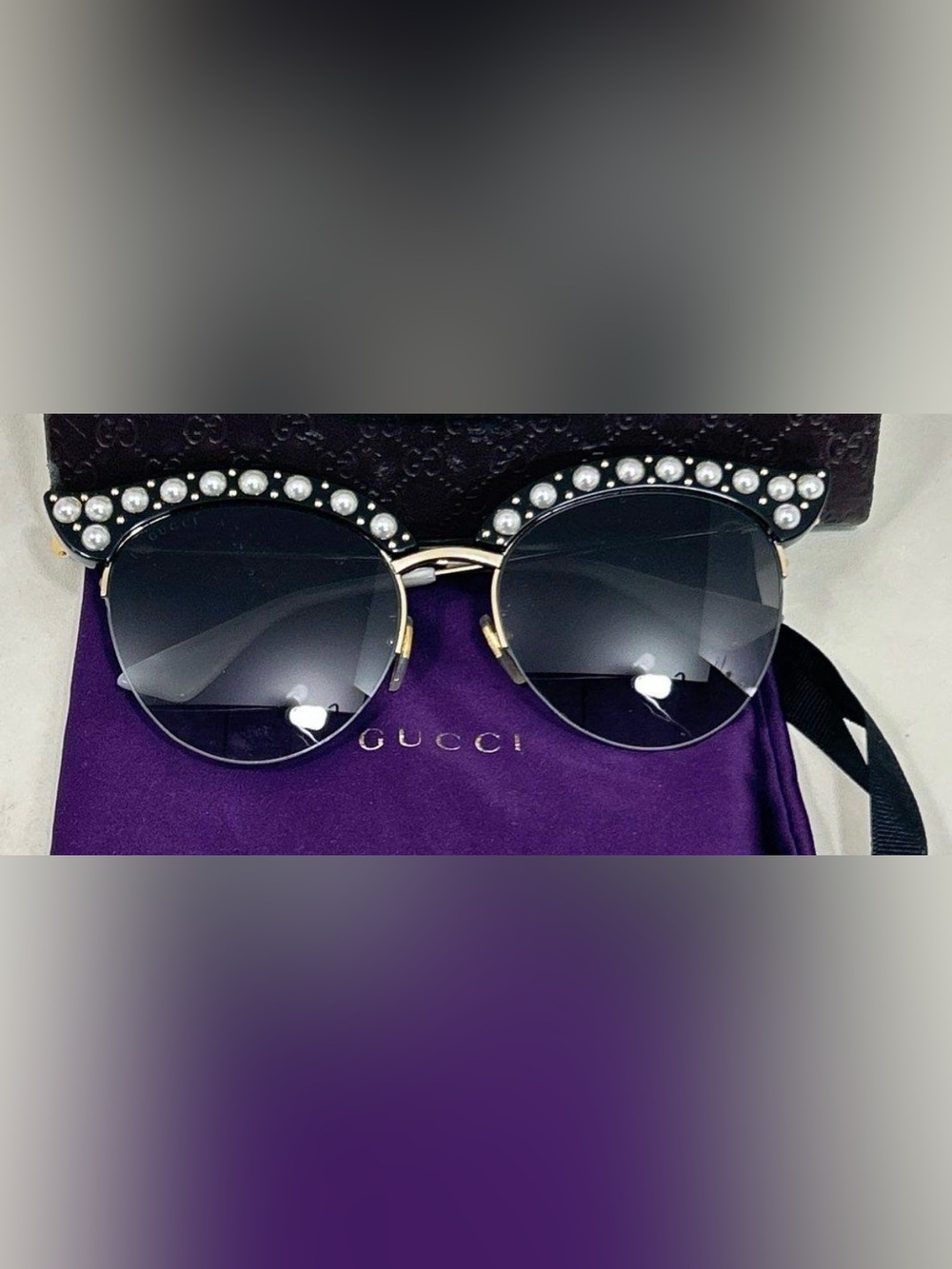 Gucci Hollywood Forever 2017 Black Pearl-Accent Sunglasses w DUSTBAG